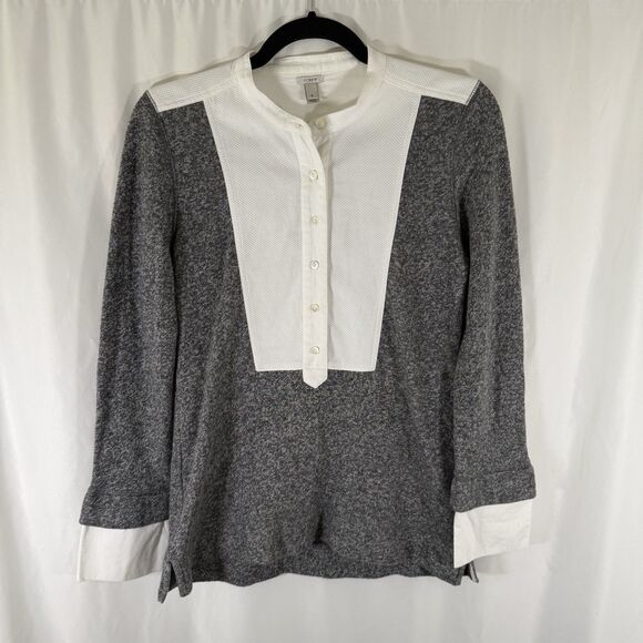 J. Crew Sweater Women's Small White Grey 1/4 Button Long Sleeve - Picture 1 of 11